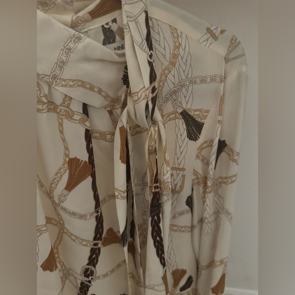 New Nine West Long Sleeve Cream Design High Neck Tie Sheer Blouse Size M - Picture 4 of 7